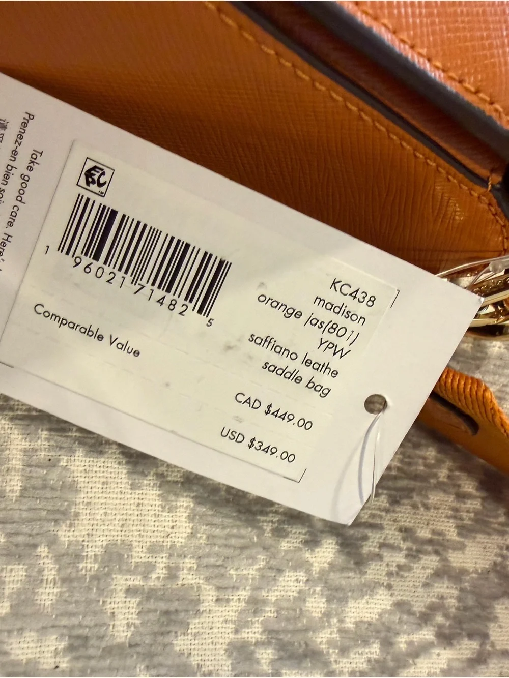 kate spade Orange Saffiano Crossbody with Gold Logo